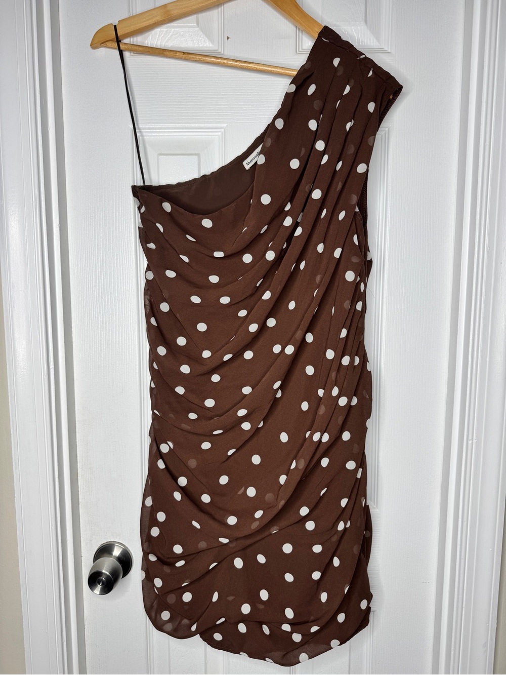 Abercrombie and Fitch One-Shoulder Brown Polka Dot Dress Size Large - Picture 2 of 7